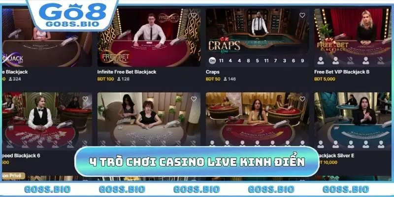 4 trò chơi casino live kinh điển